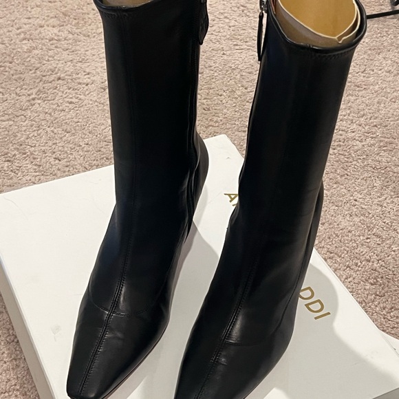 Amina Muaddi Shoes - Amina Muaddi Black Heeled Boots Sleek Design